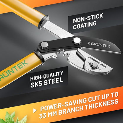 GRÜNTEK Anvil Pruning Loppers GRIZZLY, 18.5" – Gear Drive Cutting System, Sharp Heavy Duty Tree Lopping Shears for Green & Dry Wood