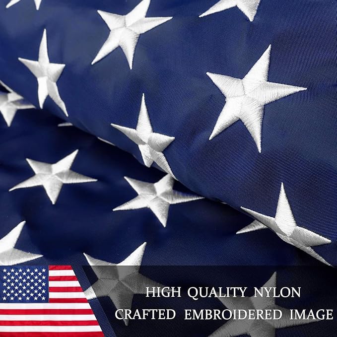 American Flag 8x12ft Long Lasting for Outside, Heavy Duty Nylon, Embroidered Stars, Brass Grommets, Perfect for Outdoor US Flags Show Your Patriotism
