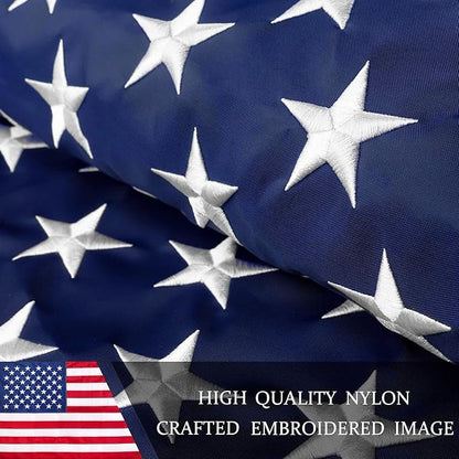 American Flag 8x12ft Long Lasting for Outside, Heavy Duty Nylon, Embroidered Stars, Brass Grommets, Perfect for Outdoor US Flags Show Your Patriotism