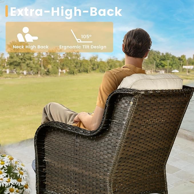 HOOOWOOO Patio Furniture Set,7 Piece Outdoor Furniture,Wicker Patio Conversation Couch Chairs Ottoman Set,Beige