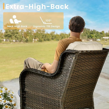 HOOOWOOO Patio Furniture Set,7 Piece Outdoor Furniture,Wicker Patio Conversation Couch Chairs Ottoman Set,Beige