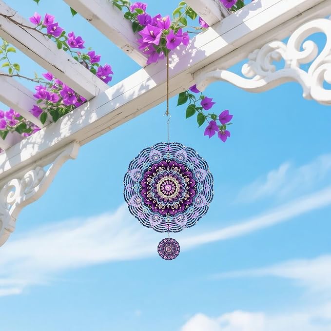 Wind Spinners Outdoor, Retro Kaleidoscope 3D Stainless Steel Wind Sculpture Spinner for Garden Outside Hanging Decor Mother's Day Christmas Birthday Gifts for Women Men Mom Nana 11.8 in