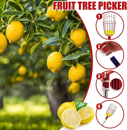 4 Pack Fruit Picker Pole Tools 11.5 ft Fruit Picker Pole with Basket Telescoping and 35-63 Inch Adjustable Apple Picking Tool Berry Rake Scoop and Storage Bag for Mango Lemon Orange Avocado