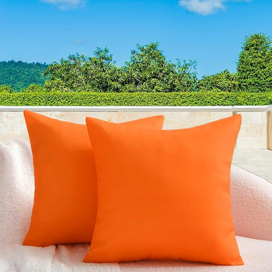 18" x 18" Throw Pillows, Outdoor Waterproof Pillows with Inserts, Square Decorative Pillows for Patio Furniture Garden Couch Sofa Home(Orange, Set of 2)