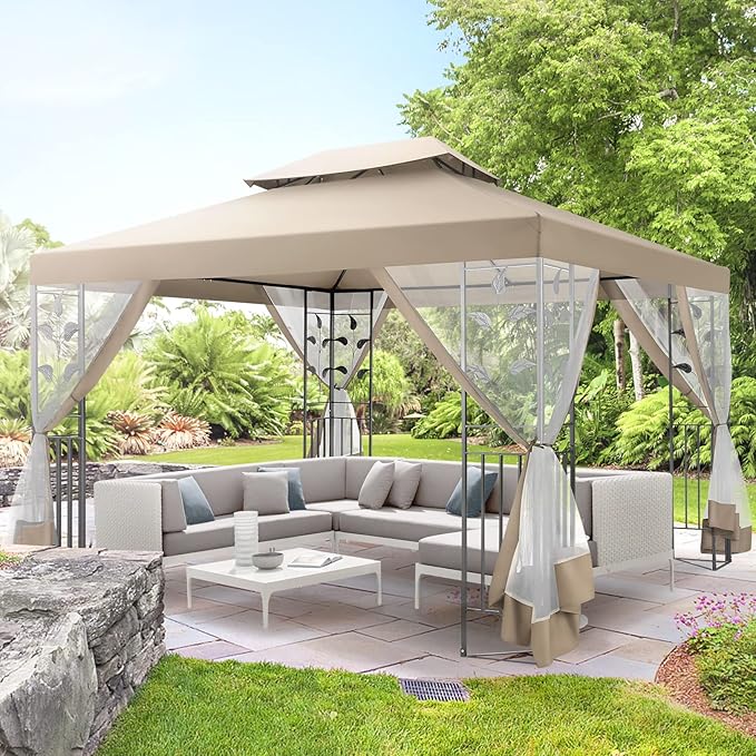 COBIZI 10x13 Gazebo with Improved Cold-Proof Nettings Winter Gazebos on Clearance Heavy Duty Gazebos Double Roof with Metal Frame Gazebo Tent for Patio, Deck (Frame Thickened