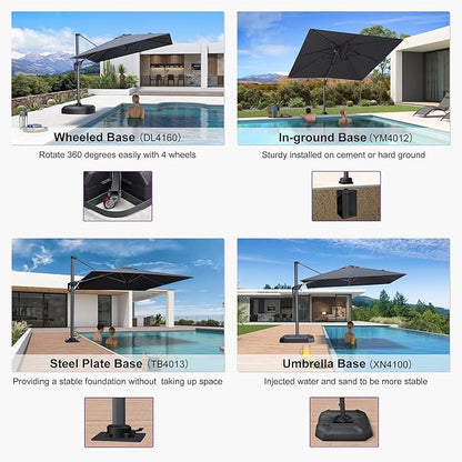 PURPLE LEAF 8' X 8' Patio Umbrella for Pool 7' High Offset Outdoor Cantilever Umbrella Swimming Pool Umbrella with 360°Rotation for Poolside Grey