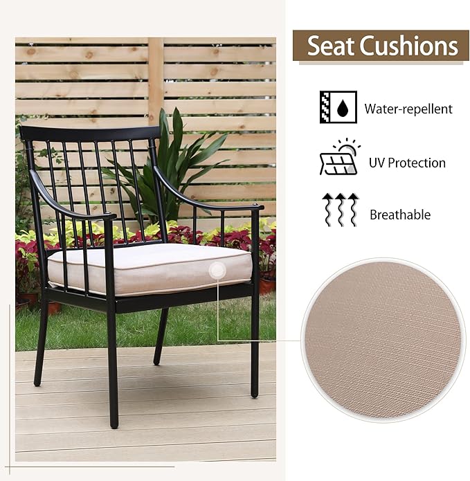 Sophia & William 5 Pieces Patio Dining Set with 4 Chairs and Square Table of Imitation Wood Top, Outdoor Conversation Furniture Set with Seat Cushion and 1.57" Umbrella Hole for Porch Backyard Balcony