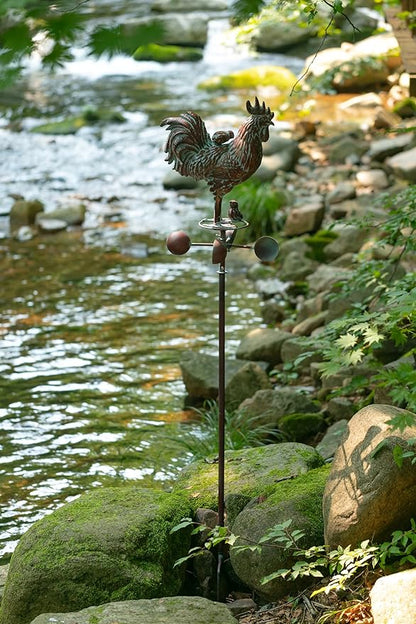 Metal Rooster with Chicks Garden Spinner,79" Large Metal Kinetic Wind Spinner for Outdoor Garden Yard Decor,Antique Copper Chicken Rooster Sculpture Statue Yard Art Wind Spinner for Patio Lawn