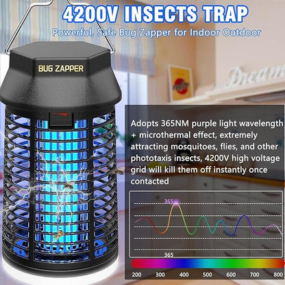 Endbug Bug Zapper with LED Light, Waterproof Bug Zapper Outdoor Indoor, Mosquito Zapper Outdoor Electric Fly Zapper, Mosquito Killer Fly Trap for Outside Patio Garden Backyard Home, Plug in, Black