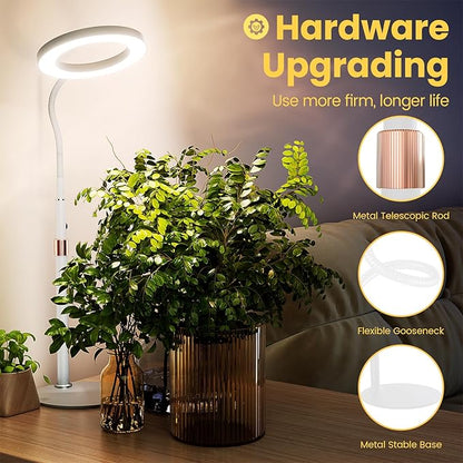 bseah Grow Light, LED Plant Light for Indoor Plants Growing, Full Spectrum Desk Grow Lamp with Pedestal, Automatic Timer for 3H/9H/12H, 10 Dimmable Levels (White)