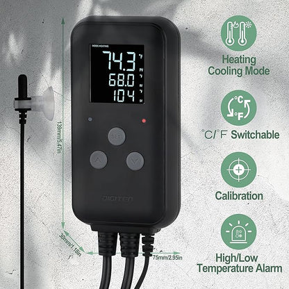 DIGITEN Waterproof Temperature Controller DTC310 Digital Temperature Controller Aquarium Temperature Controller Greenhouse Thermostat for Heater 10A Outdoor Heat Mat Thermostat Controller for Seedling