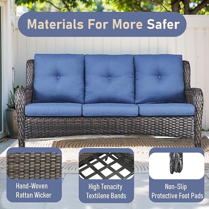 Wicker Outdoor Conversation Se with 50,000 BTU Gas Propane Fire Pit Tablet-6 Pieces Outdoor Wicker High Back Couch Patio Furniture for Deck Poolside Backyard