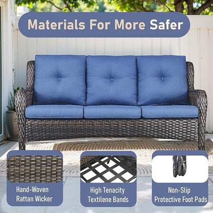Wicker Outdoor Conversation Se with 50,000 BTU Gas Propane Fire Pit Tablet-6 Pieces Outdoor Wicker High Back Couch Patio Furniture for Deck Poolside Backyard