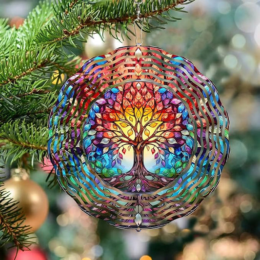 Tree of Life Wind Spinner,3D Frosted Wind Spinners Hanging for Yard and Garden Gift Tree of Life Wind Sculptures,10" Hanging Tree of Life Wind Spinner Made of Tough Steel Plate