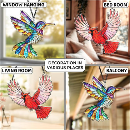 2 Cardinal Hummingbird Acrylic Suncatchers, Bird Window Hanging Ornaments, Fall Decorations for Home, Gifts for Bird Lovers, Women, Friends, Memorial Keepsake SS351