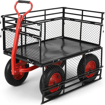 1400 Lbs Heavy Duty Utility Garden Carts and Wagons with 180° Rotating Handle and Removable Sides, Steel Yard Dump Wagon Carts with 16" All Terrain Tires