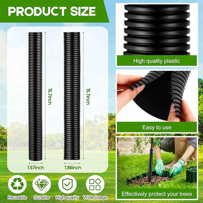 Menkxi 20 Pcs Corrugated Tree Guards Saplings Tree Trunk Protectors from Deer Tree Tubes Guard Tube Wraps to Protect Bark, Sapling from Rodents, Mowers, Animals (15.7 x 2, 15.7 x 1.5,Black)