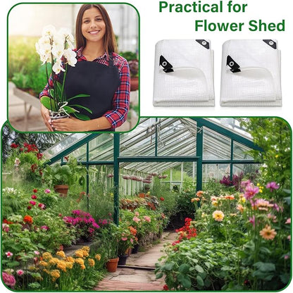 Berlune 3 Pack Clear Greenhouse Heavy Duty Tarp, 8 x 10 ft Clear Waterproof Cover, 14 Mil Plastic Mesh Cover UV Resistant Poly Tarp with Grommets for Gardening, Farming, Nursery Outdoor Event