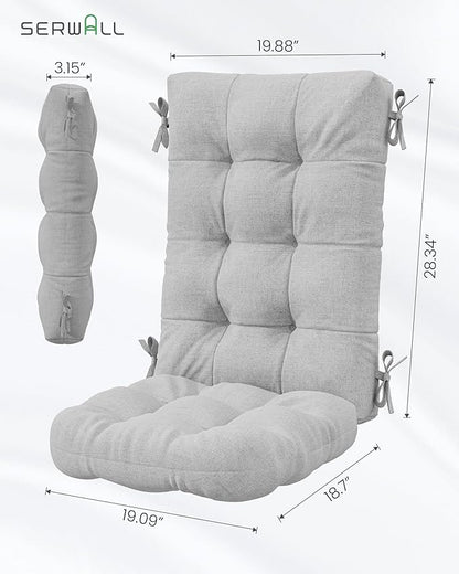 SERWALL HDPE Outdoor Rocking Chair Cushion Set of 4, Memory Foam Cushion Gray