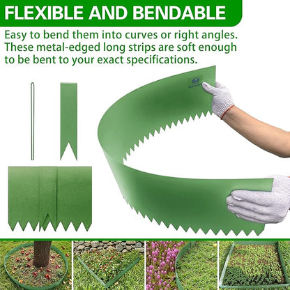 Metal Landscape Edging 6 Pack 40" L x 6" H,Galvanized Bendable Metal Garden Edging,Hammer- in Steel Landscape Edging with a Pair of Gloves and 7 Clips,Green (20 FT Total)