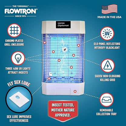 Flowtron Indoor Bug Zapper | Electric Fly & Insect Killer with 120W UV Light, Pheromone Lure Attractant, Shock Kill Grid & Reflector Panels | 2000 Sq Ft for Kitchen, Restaurant & Barn, UL Certified