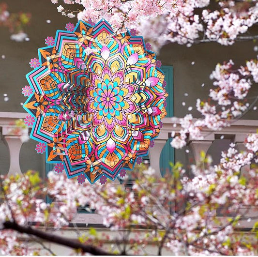 Goolyrusim Metal Wind Spinner - Mandala Lotus Wind Spinners, 12inch Kinetic 3D Hanging Wind Sculptures, Indoor/Outdoor Garden & Yard Art Decoration, Creative Gifts for Women Mom Grandma & Holidays
