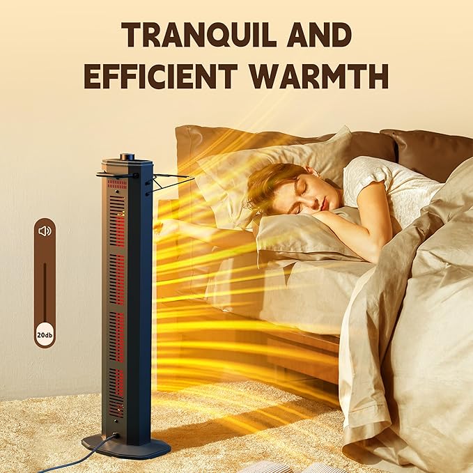 Outdoor Electric Patio Heater, Haimmy 34- inch Outdoor Electric Patio Heater, 1500W Instant Heating, 3 Heat Levels, Tip-Over & Overheat Protection, IPX5 Waterproof Tower Space Heater
