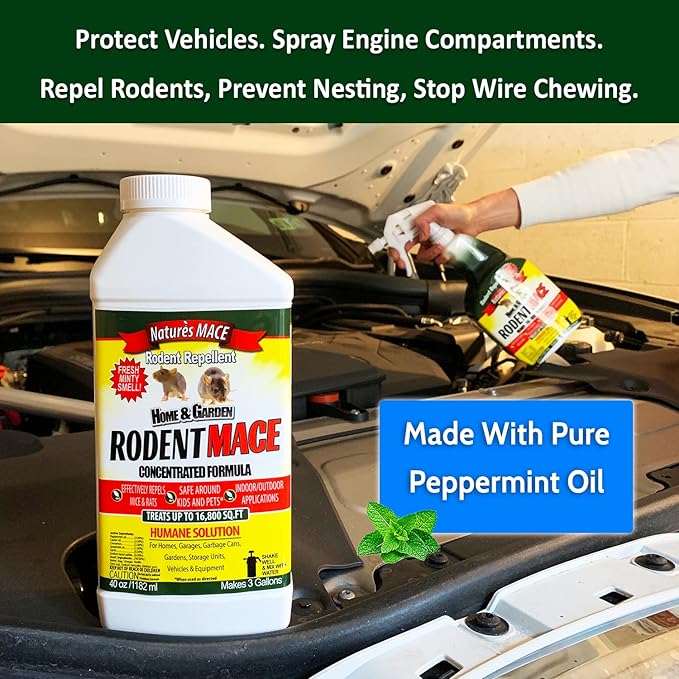 Nature’s MACE Rodent Repellent 5 Gal Concentrate, Covers 10 Acres, Repel Mice & Rats, Keep Mice, Rats & Rodents Out of Home, Garage, Attic, and Crawl Space, Safe to Use Around Children, Pets, & Plants