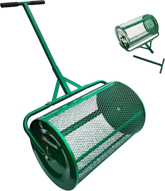 LANDZIE - The Original 24 Inch Compost and Peat Moss Spreader Roller - Top Soil, Sand, Manure, Mulch, Top Dressing Lawn and Garden Spreader