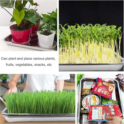 5 Pack Large Stainless Steel Seedling Trays, Heavy Duty Metal Water Catch Trays for Nursery Pots-Transplant, Seed Germination & Propagation Flats (17.5 inch×13.56 inch, 1.18" Height)