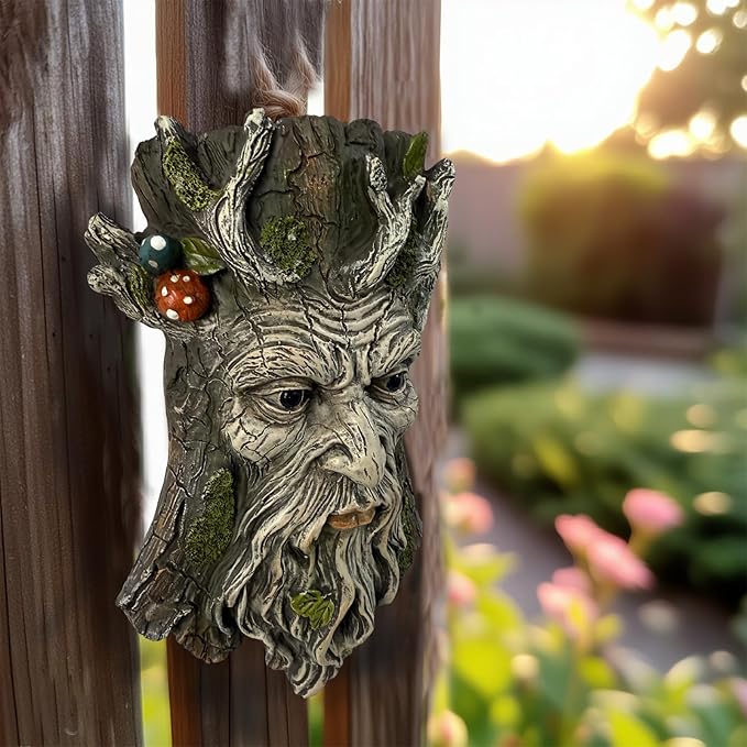 Blue Eye Mushroom Tree Face Sculpture, Funny Blue Eye Mushroom Old Man Tree Hugger Statue, Indoor & Outdoor Creative Props for Garden and Home