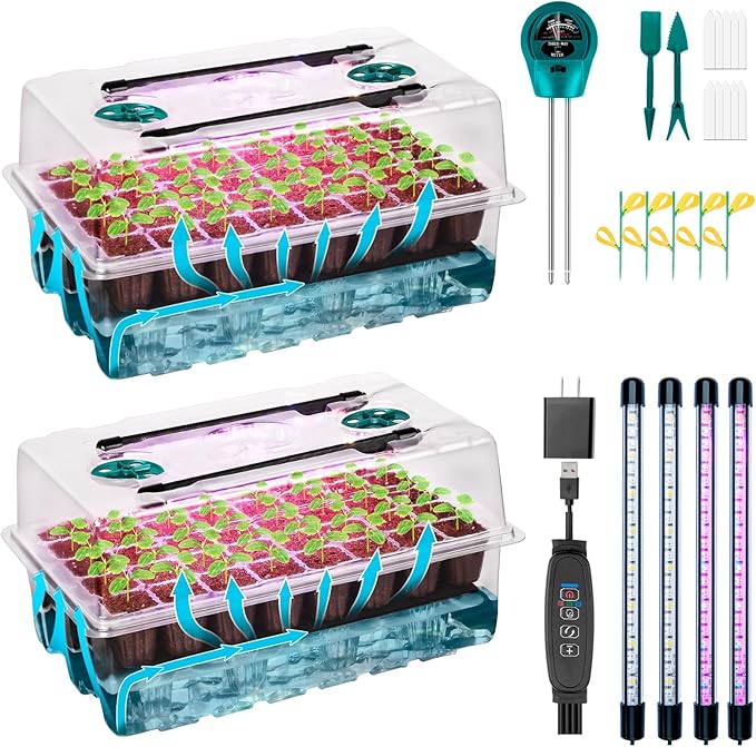 Self-Watering Seed Starter Tray with Grow Light, 80-Cell Plant Starter Trays Seed Starter Kit, Seed Starter Tray for Seed Starting, Plant Germination & Seedling Growing, 2 Pack