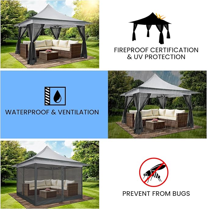 COBIZI 12x12 Pop up Canopy Gazebo on Clearance, Outdoor Canopy Tent with Mosquito Netting & Waterproof Roof Tent carpas para Patio Portable Gazebo for Backyard, Gray