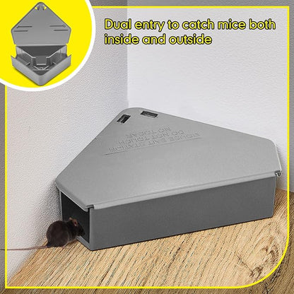 Qualirey 12 Pcs Mice Station with Key Triangle Bait Station Reusable Rodent Trap Bait Box, Keeps Children and Pets Safe Indoor & Outdoor, Bait Not Included, Suitable for Small Mice (Gray)