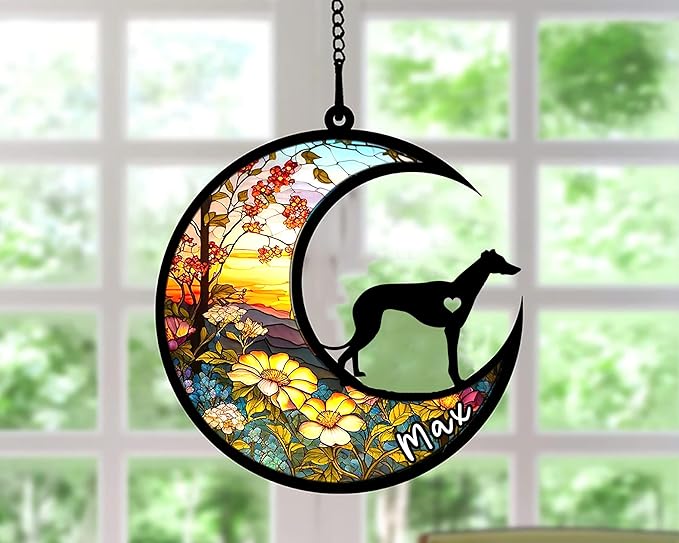 Personalized Dog Memorial, Custom Name Greyhound Dog Christmas Ornament with Name, Custom Breeds, Pet Loss Light Catcher, Gifts for Lovers Loss of Pet Sympathy on Mothers Day Christmas