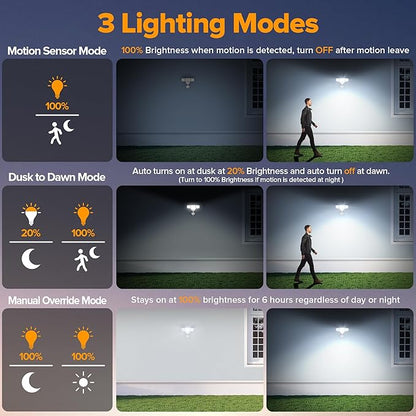 LUTEC 84W 9500LM LED Security Light Motion Sensor Outdoor Lights with Night Light, 4 Head LED Flood Lights 5000K Daylight, IP65 Waterproof, Motion Detected Lights for Outside (White)