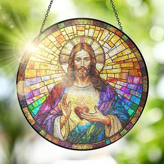 FLAGWIX Christmas Christian Gifts for Women Faith - Stained Glass Window Hanging 8 in - Birthday Catholic Religious Gifts, Suncatchers Windows Hanging, Spiritual Suncatcher Home Garden Decor