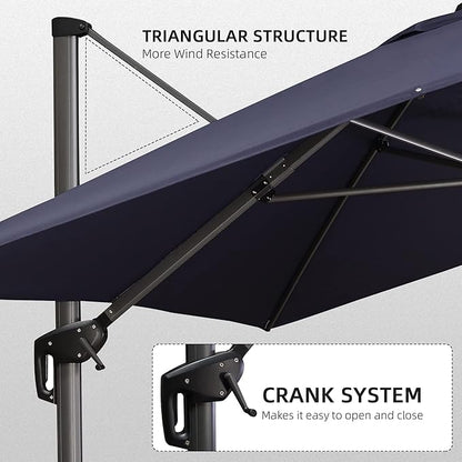 PURPLE LEAF 10' X 13' Patio Umbrella Outdoor Cantilever Rectangle Umbrella Aluminum Offset Umbrella with 360-degree Rotation for Garden Deck Pool Patio, Navy Blue