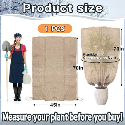 ANPHSIN Burlap Plant Covers Freeze Protection for Patio Winterizing - 45"×70" Extra Large Winter Frost Protector with Drawstring, Reusable Tree Freeze Blanket for Garden Bushes