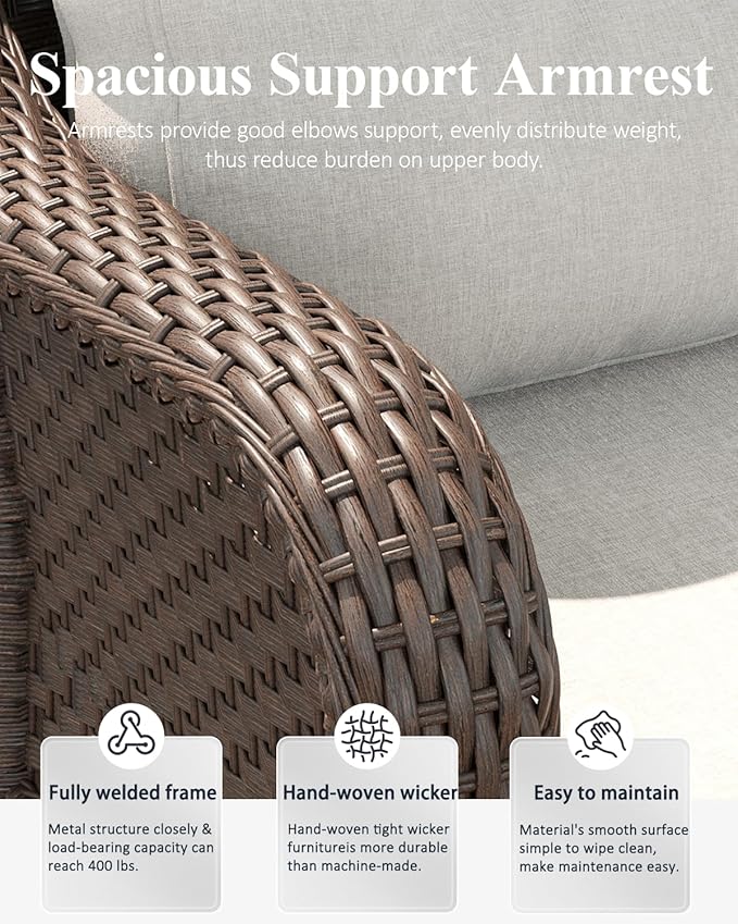 LayinSun 10 Piece Wicker Outdoor Furniture Set with 6-inch Comfy Cushions, High Back Patio Furniture Set with Swivel Rocking Chairs and Fire Pit Table