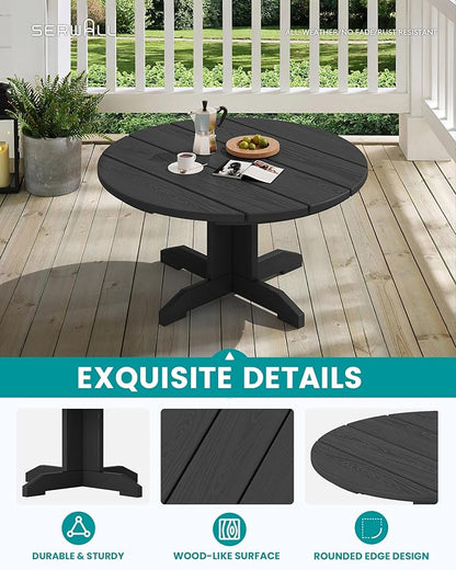 SERWALL 36'' Round Outdoor Coffee Table - HDPE Weatherproof Patio Table for Balcony, Garden, Backyard (Black)