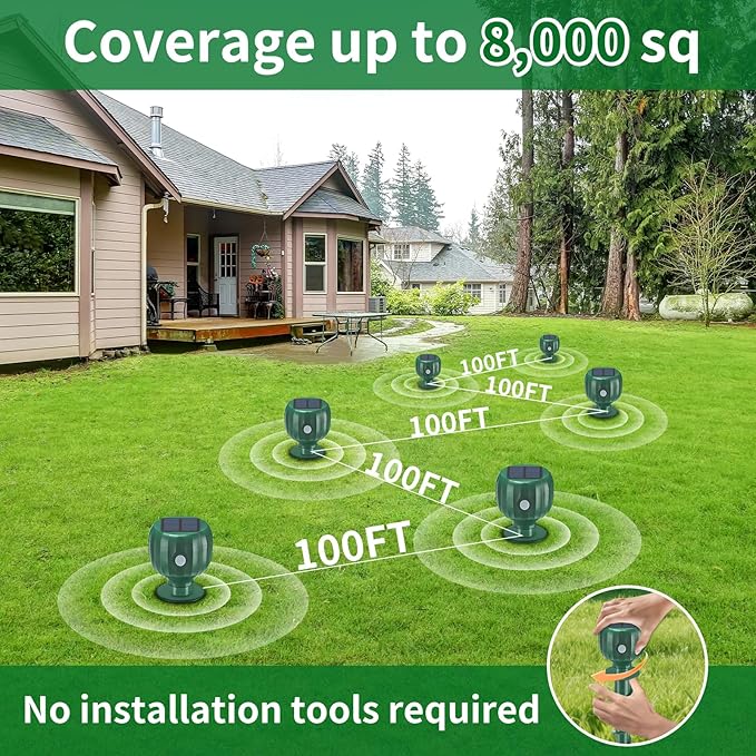 8 Pack Solar Powered Mole Repellent for Lawns, Waterproof Gopher Repellent Outdoor Get Rid of Snake Voles Ground Squirrels in Garden, Yard, Lawn