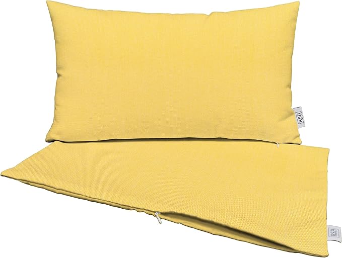 RSH DECOR: Sunbrella Pillow Covers Set of 2 | Covers Only - 26" x 16" | Outdoor Lumbar Pillow Covers Crafted with Sunbrella Performance Fabric | Canvas Buttercup Yellow