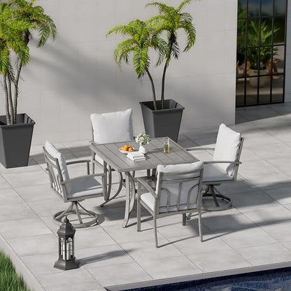 HAPPATIO 5-Piece Patio Outdoor Dining Sets - All Aluminum Outdoor Patio Table and Chairs Set for 4 Includes 1 Square Dining Table, 2 Dining Chairs, and 2 Swivel Dining Chairs, for Lawn or Garden