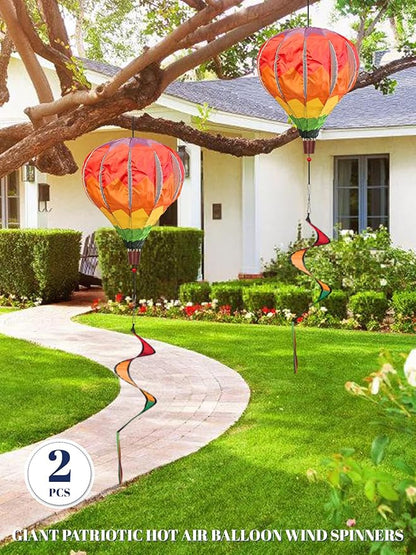 2PCS Giant Rainbow Hot Air Balloon Wind Spinners 14" W x 59" H Large Multicolor Whirligig Wind Spinner Hanging Ornaments for Yard Garden Lawn Outdoor Decorations (Multicolor-2)