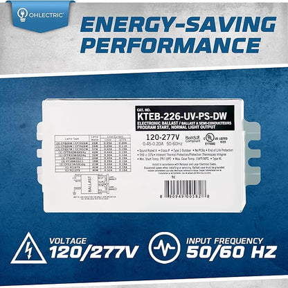 OHLECTRIC 2 Pack - Replacement for Keystone KTEB-226-UV-PS-DW | 2 Lamp Compact Fluorescent Electronic Ballast | 26 Watts & 120-277V Input | High Power Factor & Program Start | UL Listed