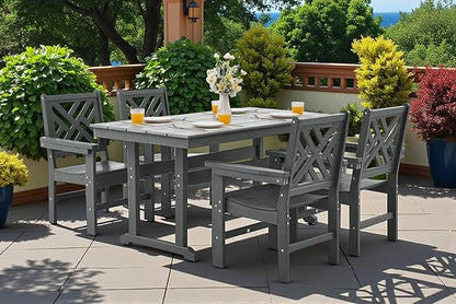 5 Piece HDPE Outdoor Dining Set for 4 Patio Dining Furniture Set with Umberlla Hole, Weather Resistent Outdoor Table and Chairs for Garden, Poolside, Backyard, Deck, Grey