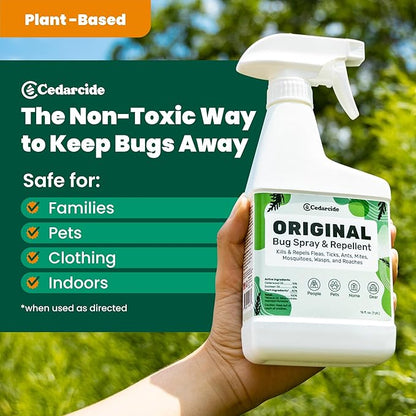 Cedarcide Original: Eco-Friendly Bug Spray - Repel & Kill Fleas, Ticks, Mosquitoes, Mites, Ants & Chiggers - for use on People, Pets & Home - Natural Cedar Oil - Pint