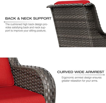 Joyside Outdoor Swivel Rocker Patio Chair - Outdoor Wicker Glider Rocking Chair with Olefin Fabric Cushions Suitable for Porch Deck and Backyard(Mixed Grey/Red)