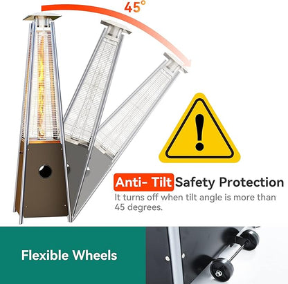 YITAHOME Pyramid Patio Heater, 48,000 BTU Outdoor Patio Heater, Quartz Glass Tube Propane Heater with Cover and Wheels for Patio, Backyard, Garden, Bronze